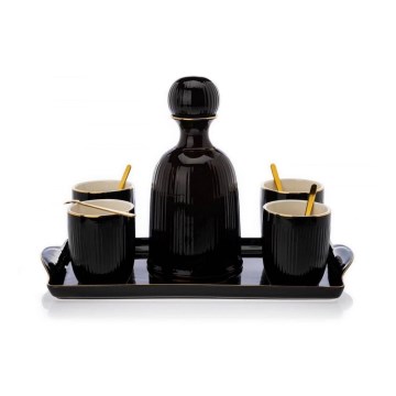 Keramische set met kopjes, karaf en dienblad KENDI zwart