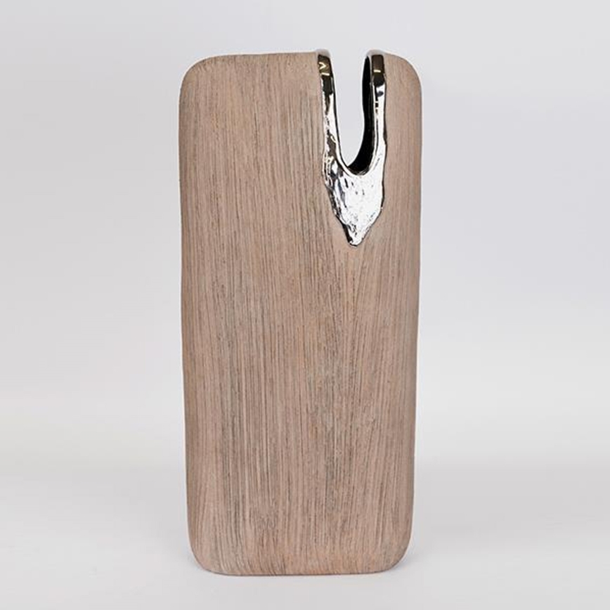 Keramische vaas 43x19,5x9,5 cm bruin/zilverkleurig