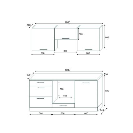 Keukenblok CELESTE 180 cm hoogglans grijs