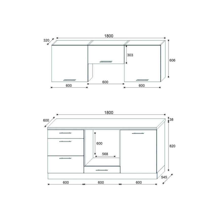 Keukenblok CELESTE 180 cm hoogglans wit