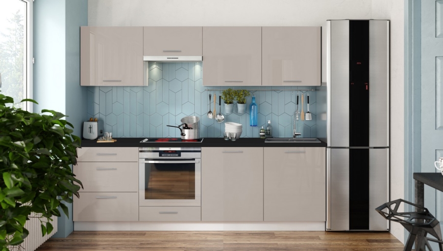 Keukenblok CELESTE 240 cm glanzend taupe