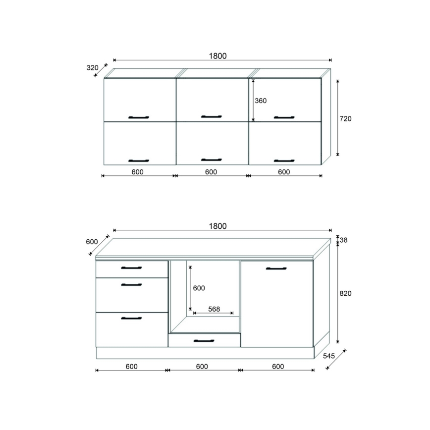 Keukenblok ELISE 180 cm grafiet