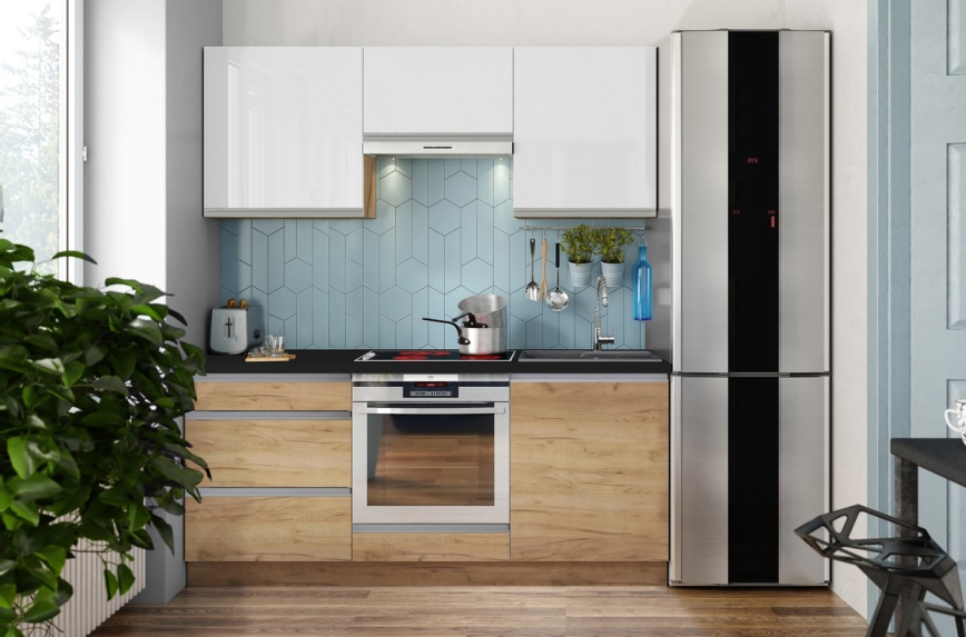 Keukenblok MARINA 180 cm craft eik/hoogglans wit