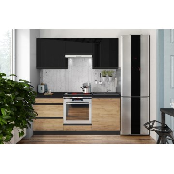 Keukenblok MARINA 180 cm eiken craft/glanzend zwart