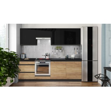 Keukenblok MARINA 240 cm craft-eiken/glanzend zwart