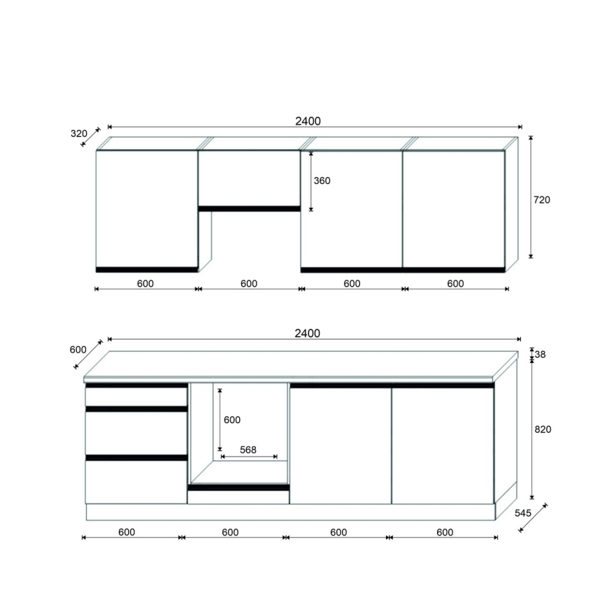 Keukenblok MARINA 240 cm craft eiken/hoogglans wit