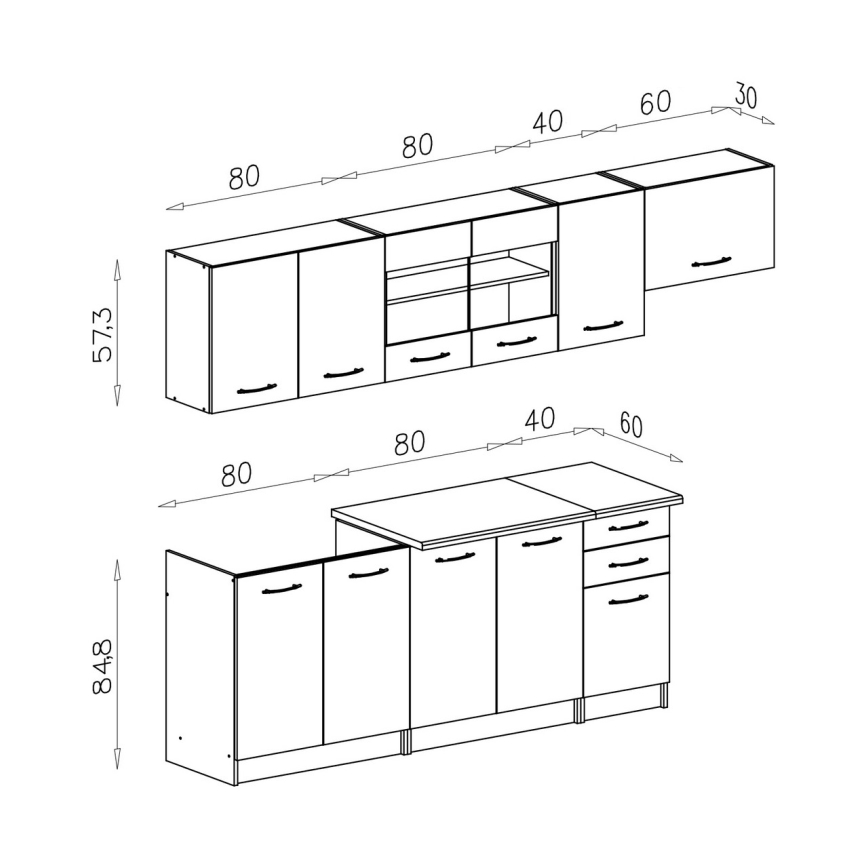 Keukenblok MARISA 260 cm wit