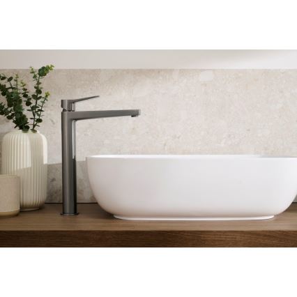 KFA Armatura 4522-712-61 - Wastafelmengkraan + afvoer MALAGA 30,3 cm metallic grijs