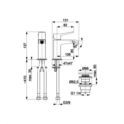 KFA Armatura 4527-015-61 - Bidetkraan + afvoer MALAGA metallic grijs