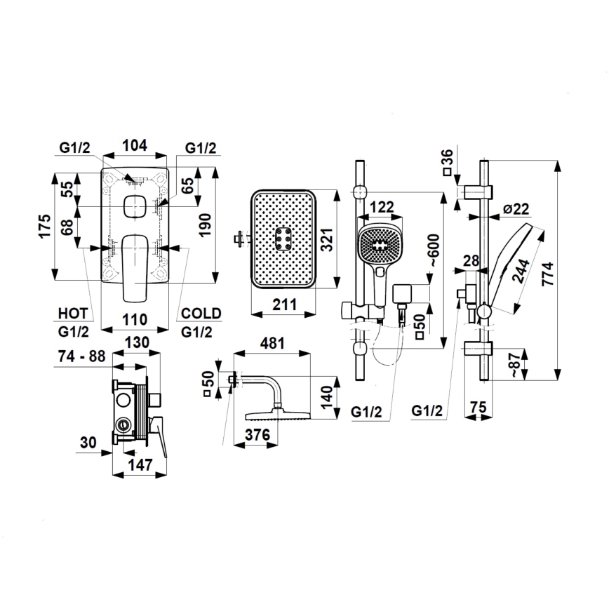 KFA Armatura 4529-301-00 - Doucheset met inbouwmengkraan MALAGA, glanzend chroom
