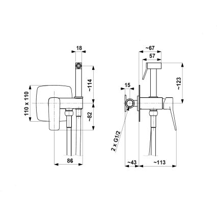 KFA Armatura 4529-512-31 - Bidetmengkraan met handdouche voor inbouwmontage MALAGA, geborsteld goud