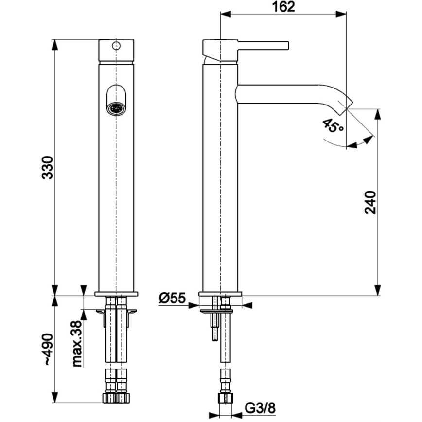 KFA Armatura 5032-612-31 - Kraan voor wastafel + afval met overloop MOZA 33 cm Grond goud