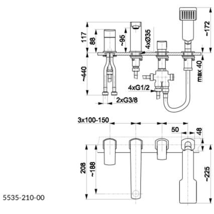 KFA Armatura 5535-210-00 - Badkraan 4-gats MOKAIT glanzend chroom