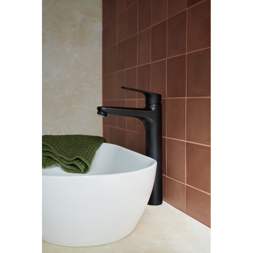 KFA Armatura 5552-712-81 - Wastafelmengkraan + afvoer met overloop OTAVA 30,2 cm mat zwart