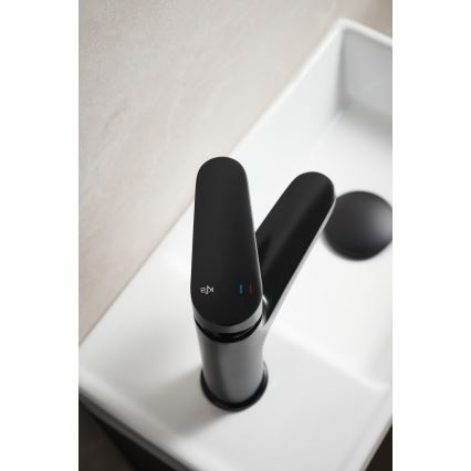 KFA Armatura 5552-815-81 - Wastafelmengkraan + overloopafvoer OTAVA 15 cm mat zwart