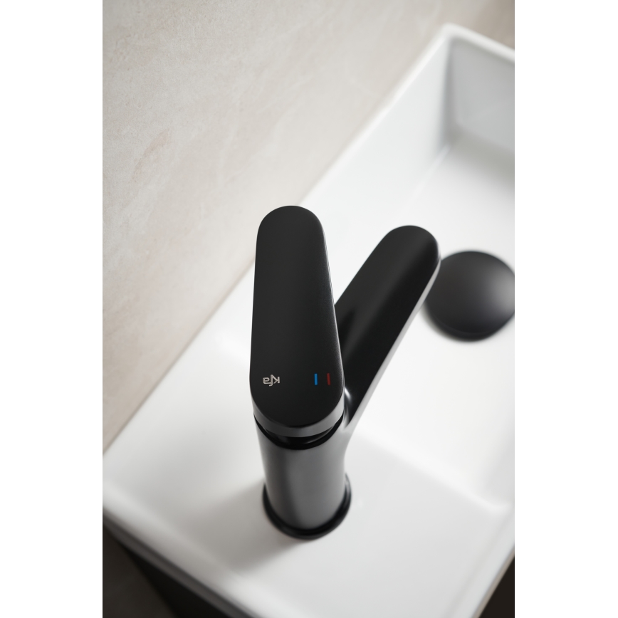 KFA Armatura 5552-815-81 - Wastafelmengkraan + overloopafvoer OTAVA 15 cm mat zwart