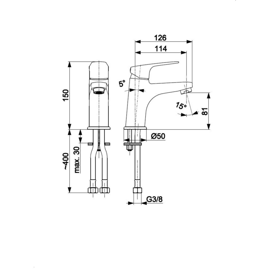 KFA Armatura 5552-815-81 - Wastafelmengkraan + overloopafvoer OTAVA 15 cm mat zwart