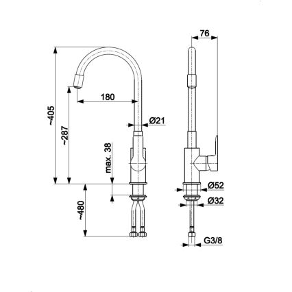 KFA Armatura 6553-915-00 - Kraan voor gootsteen met flexibele arm RUMBA 40,5 cm zwart/glanzend chroom