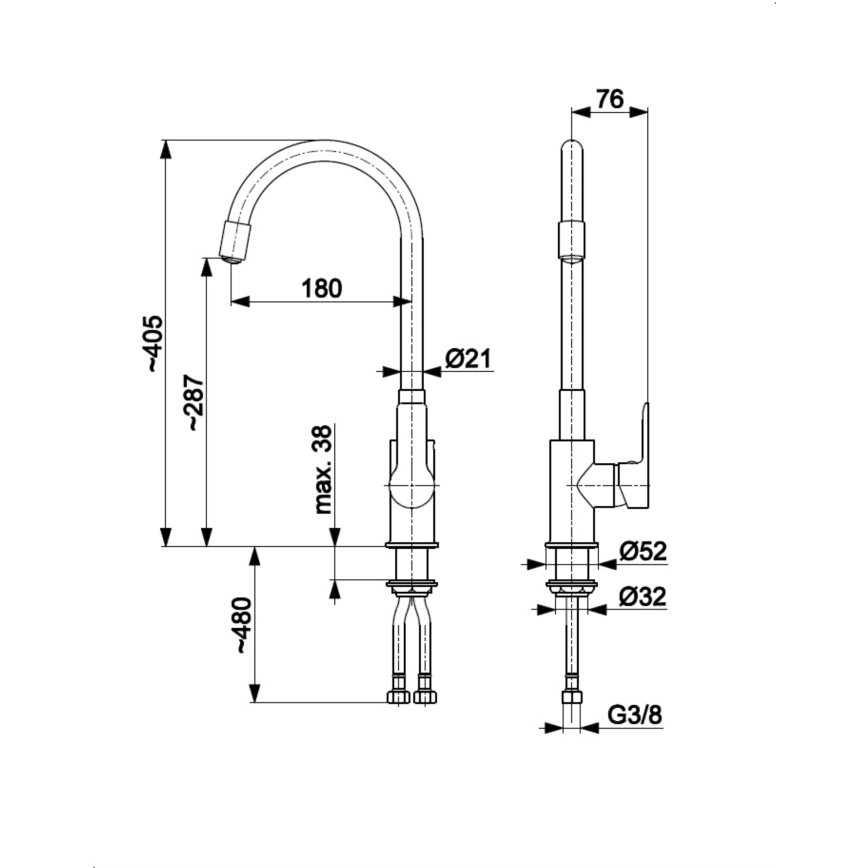KFA Armatura 6553-915-00 - Kraan voor gootsteen met flexibele arm RUMBA 40,5 cm zwart/glanzend chroom