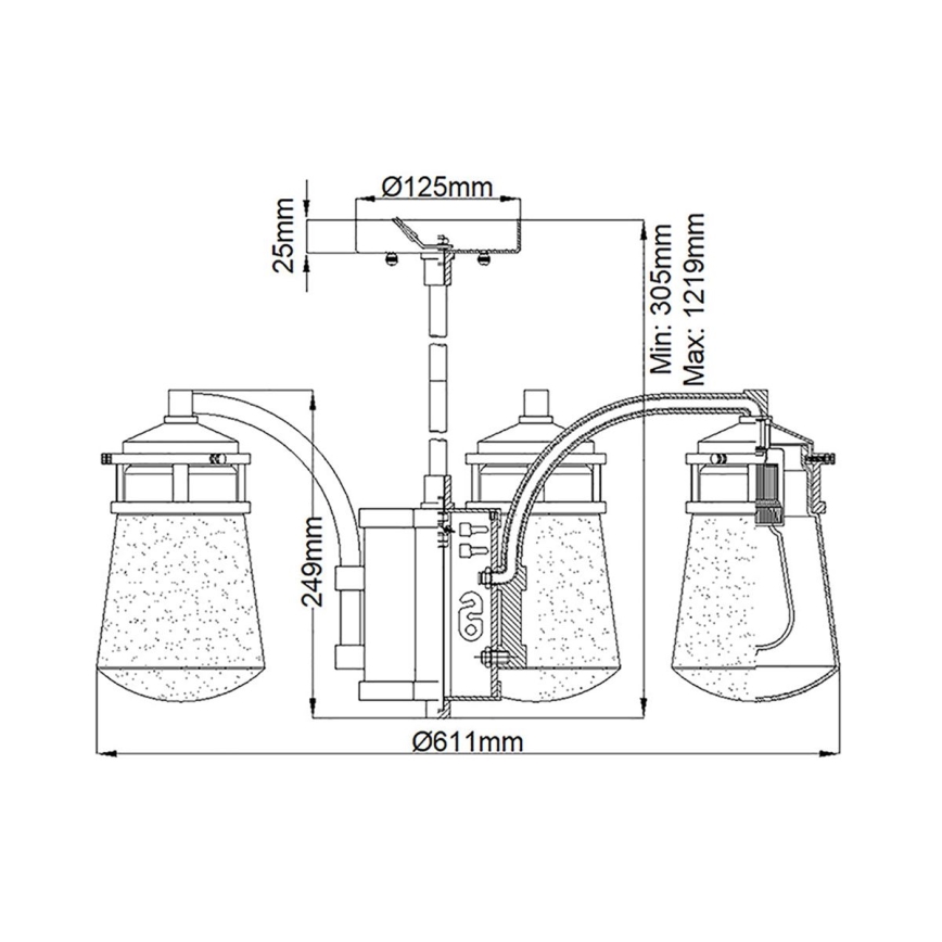Kichler - Buiten hanglamp op een paal LYNDON 5xE27/60W/230V IP44