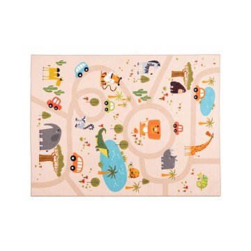 Kinder antislip vloerkleed ARES STREETS 80 x 150 cm beige/safari