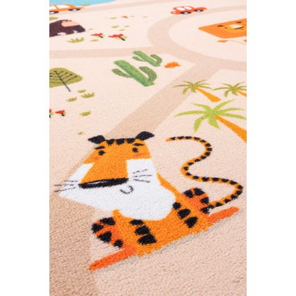 Kinder antislip vloerkleed ARES STREETS 80 x 150 cm beige/safari