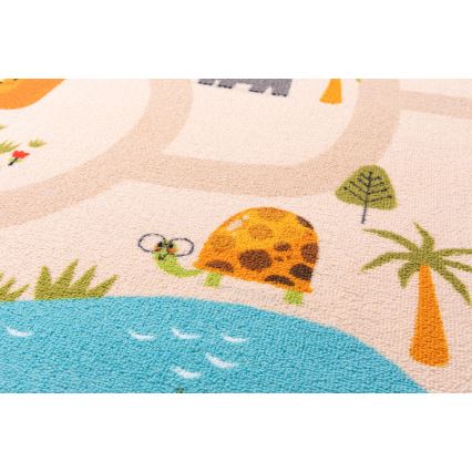 Kinder antislip vloerkleed ARES STREETS 80 x 150 cm beige/safari