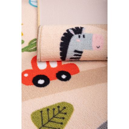 Kinder antislip vloerkleed ARES STREETS 80 x 150 cm beige/safari