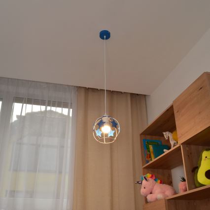 Kinder hanglamp aan een koord STARS 1xE27/15W/230V blauw/wit
