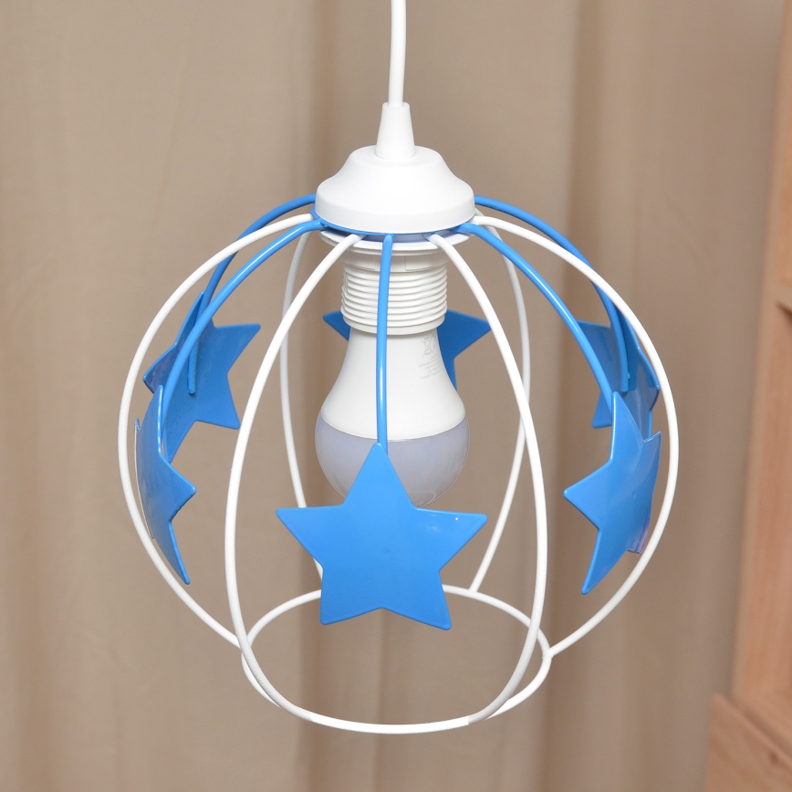 Kinder hanglamp aan een koord STARS 1xE27/15W/230V blauw/wit