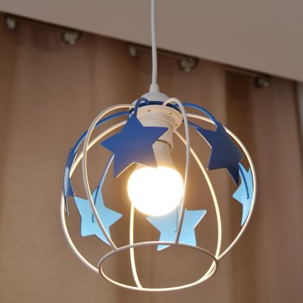 Kinder hanglamp aan een koord STARS 1xE27/15W/230V blauw/wit