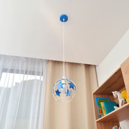 Kinder hanglamp aan een koord STARS 1xE27/15W/230V blauw/wit
