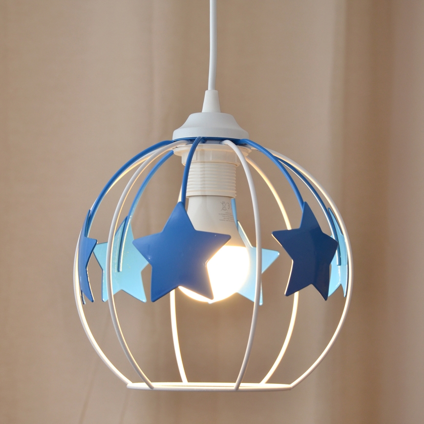 Kinder hanglamp aan een koord STARS 1xE27/15W/230V blauw/wit