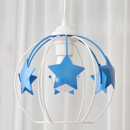Kinder hanglamp aan een koord STARS 1xE27/15W/230V blauw/wit