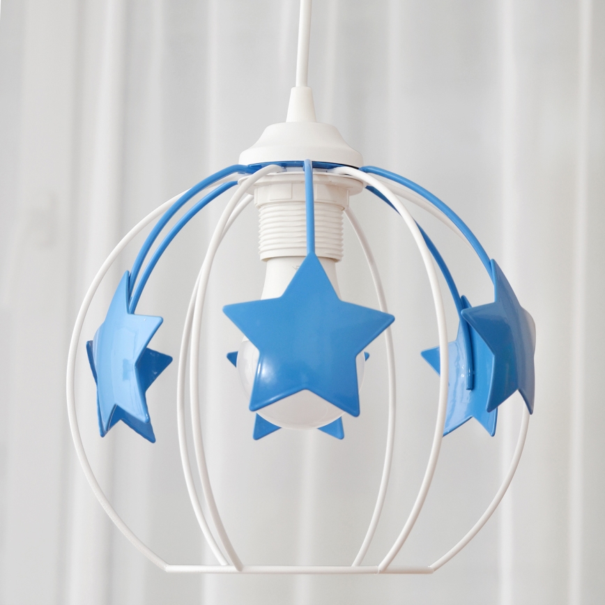 Kinder hanglamp aan een koord STARS 1xE27/15W/230V blauw/wit
