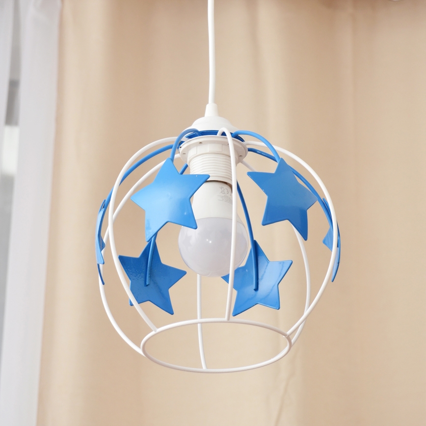 Kinder hanglamp aan een koord STARS 1xE27/15W/230V blauw/wit
