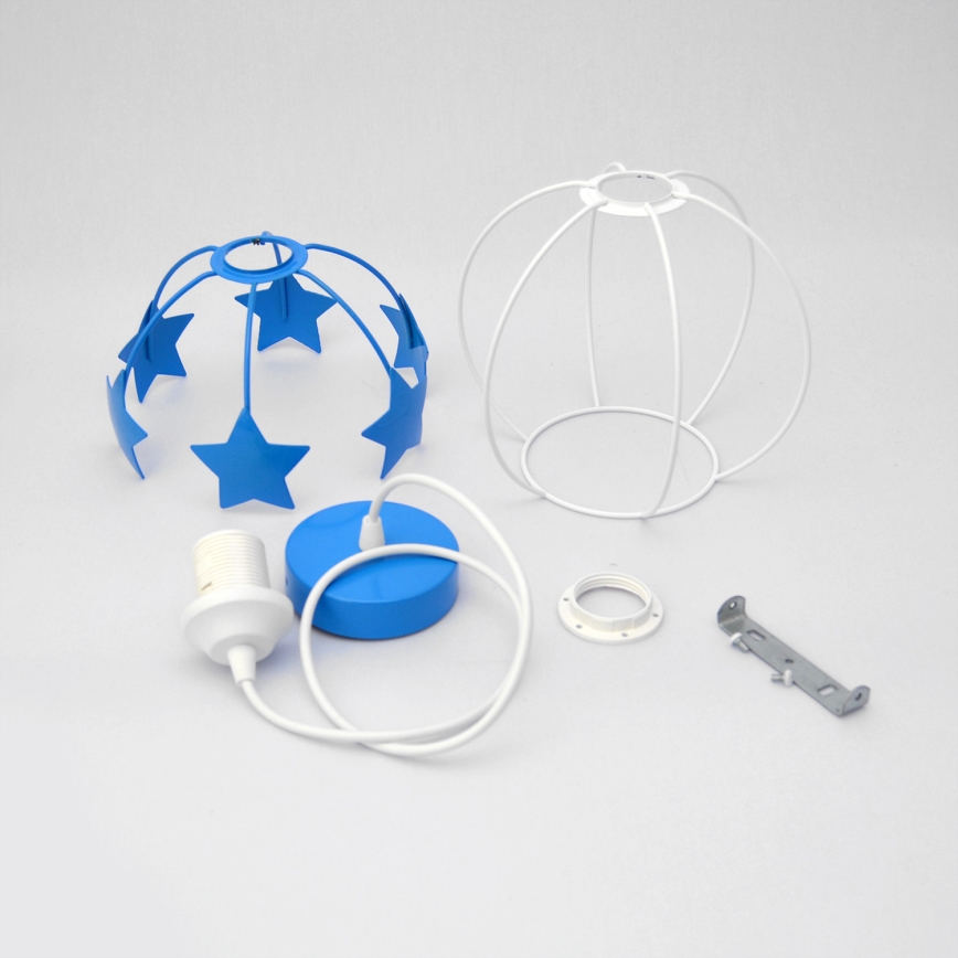 Kinder hanglamp aan een koord STARS 1xE27/15W/230V blauw/wit