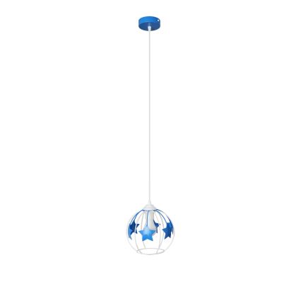 Kinder hanglamp aan een koord STARS 1xE27/15W/230V blauw/wit