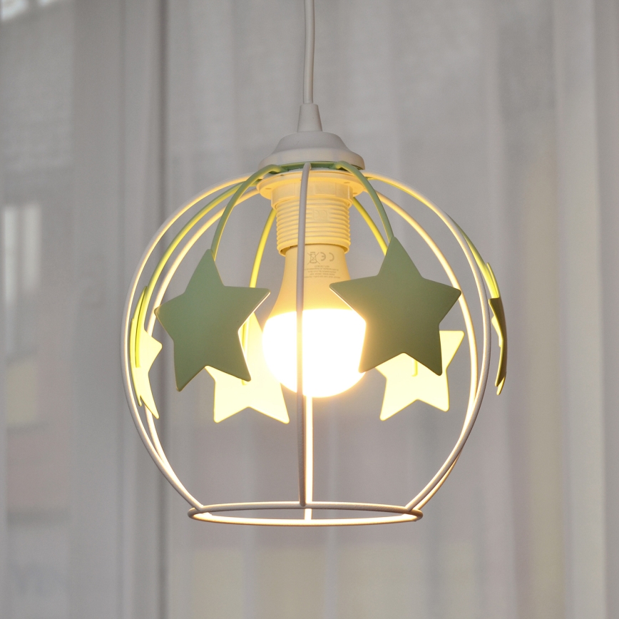 Kinder hanglamp aan een koord STARS 1xE27/15W/230V groen/wit
