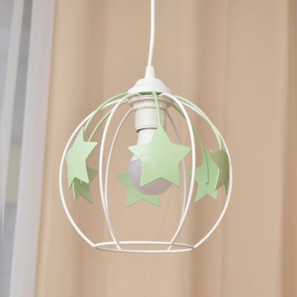 Kinder hanglamp aan een koord STARS 1xE27/15W/230V groen/wit
