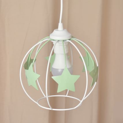 Kinder hanglamp aan een koord STARS 1xE27/15W/230V groen/wit