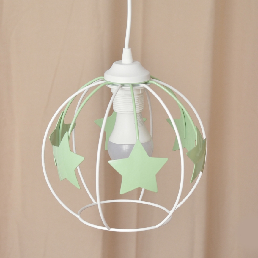 Kinder hanglamp aan een koord STARS 1xE27/15W/230V groen/wit
