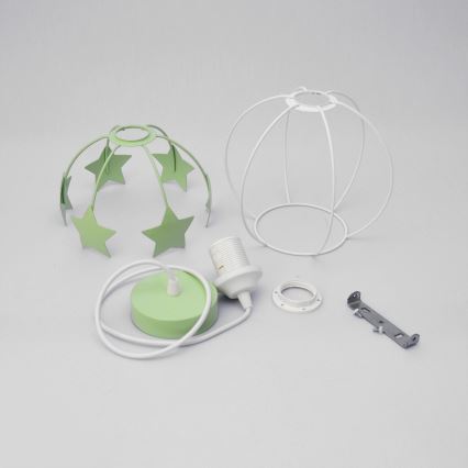 Kinder hanglamp aan een koord STARS 1xE27/15W/230V groen/wit