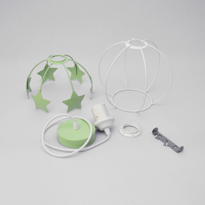 Kinder hanglamp aan een koord STARS 1xE27/15W/230V groen/wit