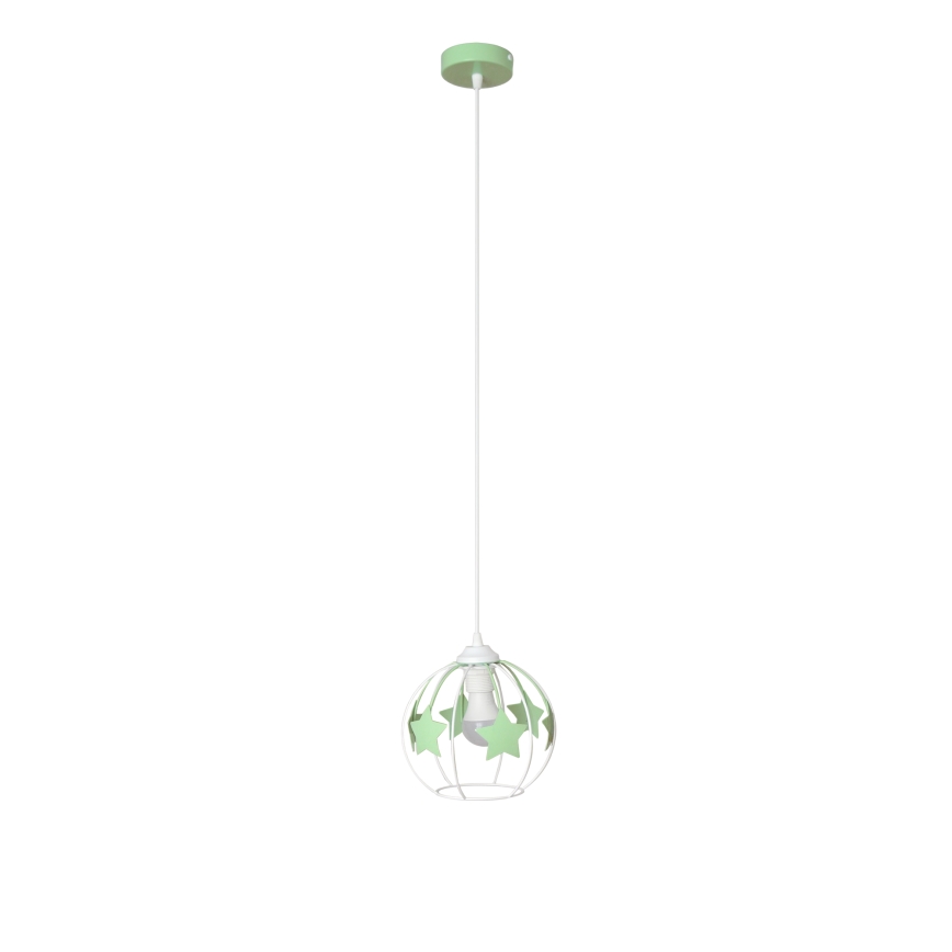 Kinder hanglamp aan een koord STARS 1xE27/15W/230V groen/wit