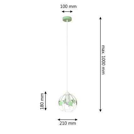 Kinder hanglamp aan een koord STARS 1xE27/15W/230V groen/wit