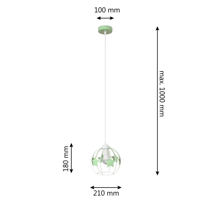 Kinder hanglamp aan een koord STARS 1xE27/15W/230V groen/wit