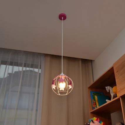 Kinder hanglamp aan een koord STARS 1xE27/15W/230V roze/wit
