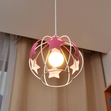 Kinder hanglamp aan een koord STARS 1xE27/15W/230V roze/wit