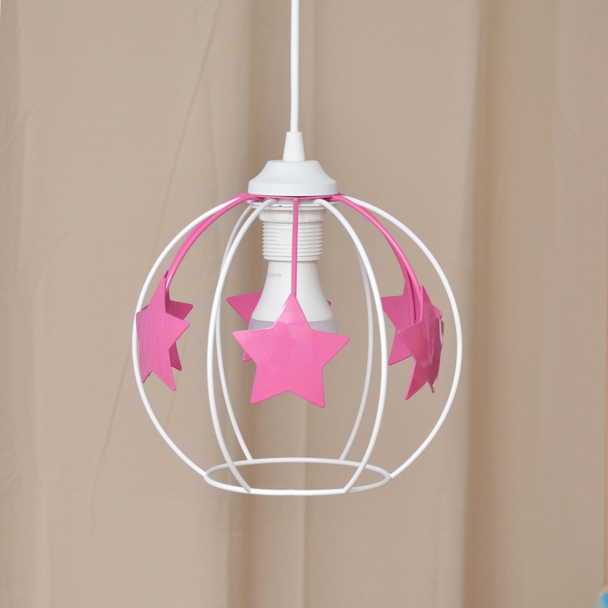 Kinder hanglamp aan een koord STARS 1xE27/15W/230V roze/wit